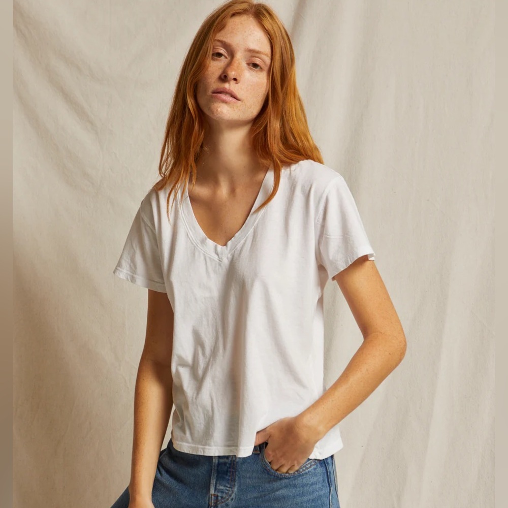 Perfectwhitetee Hendrix v neck tee- Medium, White, great condition